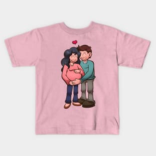 Cartoon Pregnant Couple Kids T-Shirt